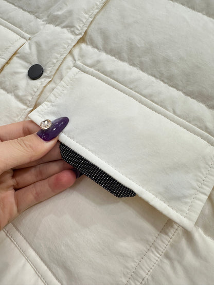 Knitted patchwork lapel down jacket