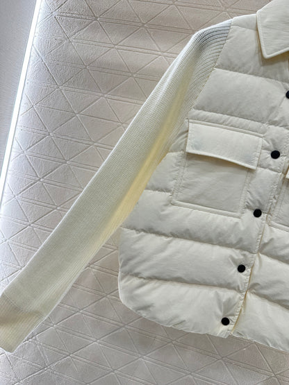 Knitted patchwork lapel down jacket