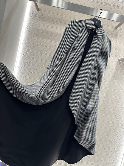 Thousand bird grid long shawl cape