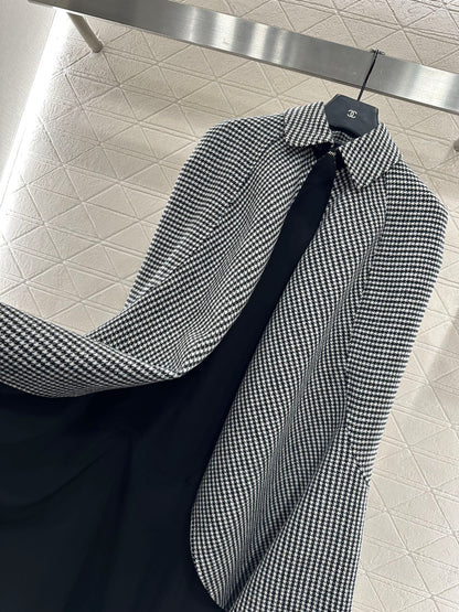 Thousand bird grid long shawl cape