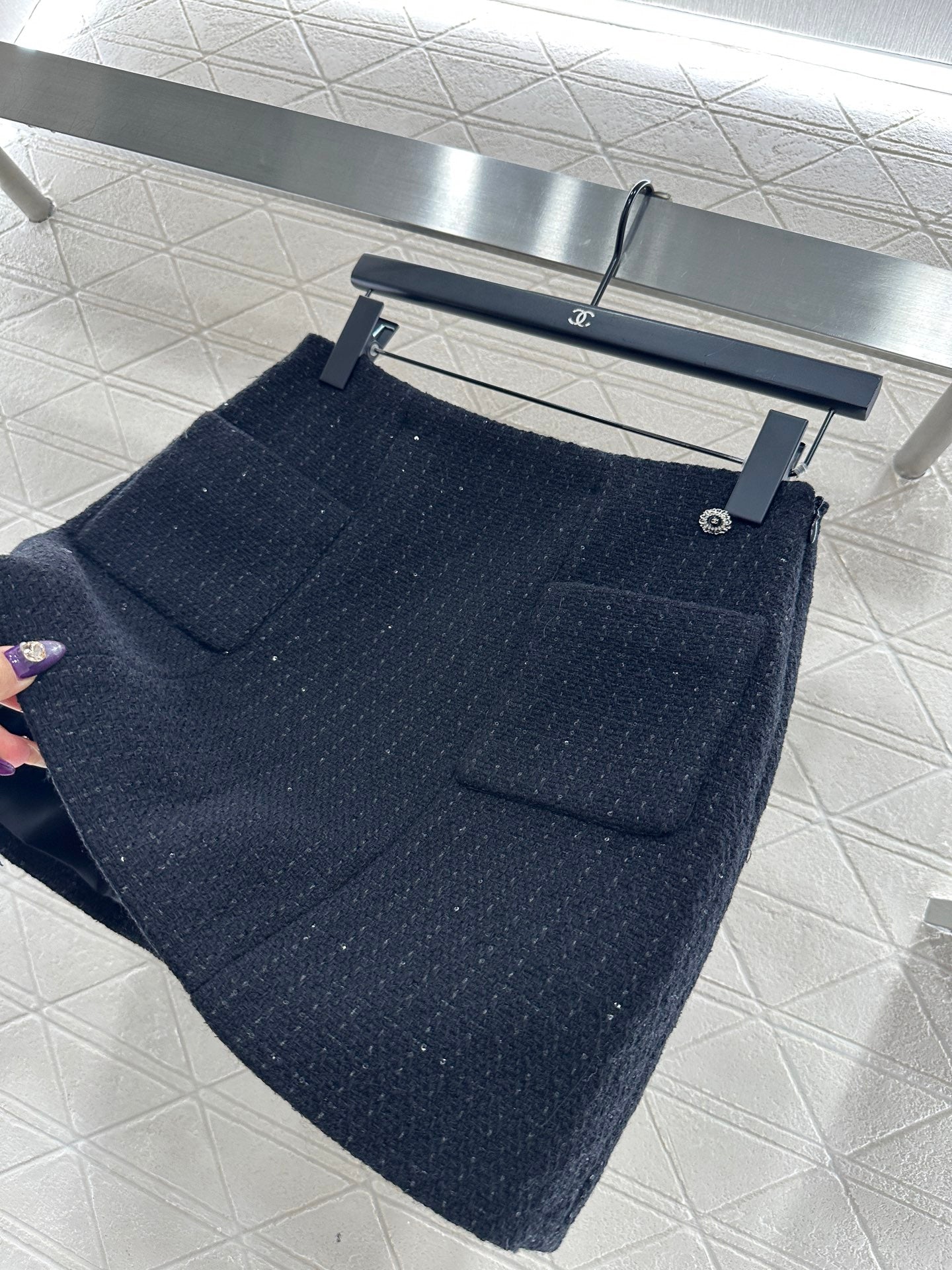 Plaid coarse floral bead dress half skirt