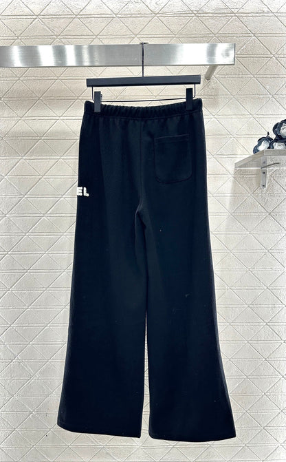 Plucked letter high waist wide leg pants