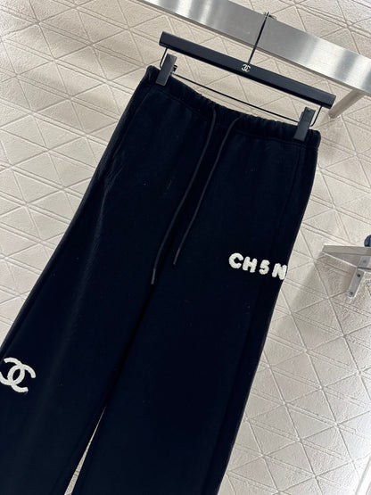 Plucked letter high waist wide leg pants