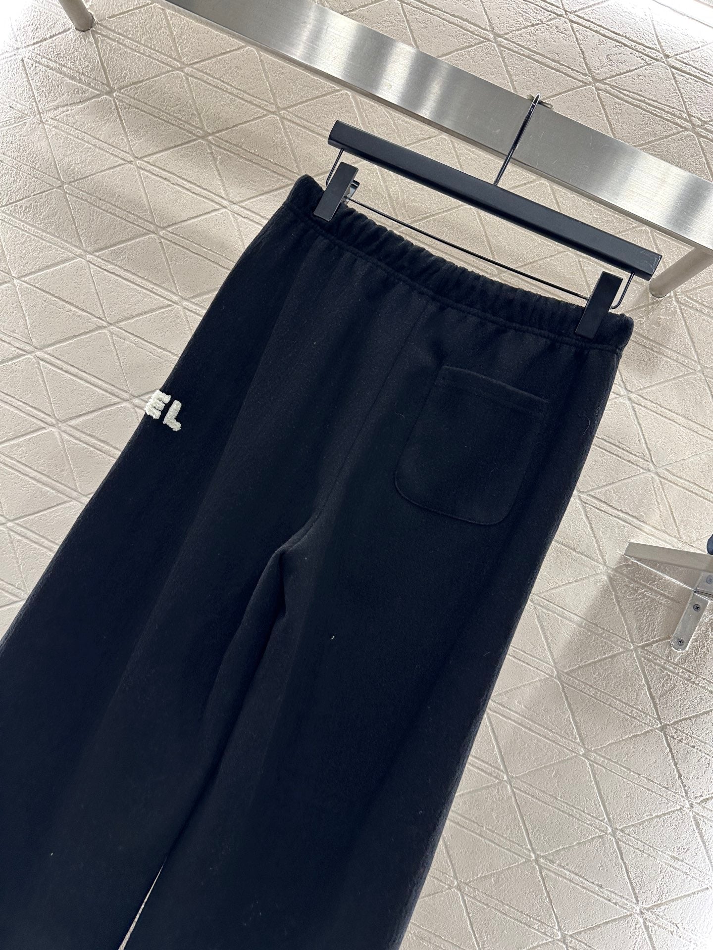 Plucked letter high waist wide leg pants