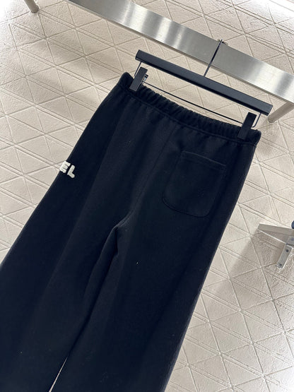 Plucked letter high waist wide leg pants