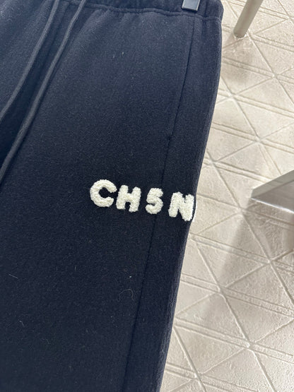 Plucked letter high waist wide leg pants