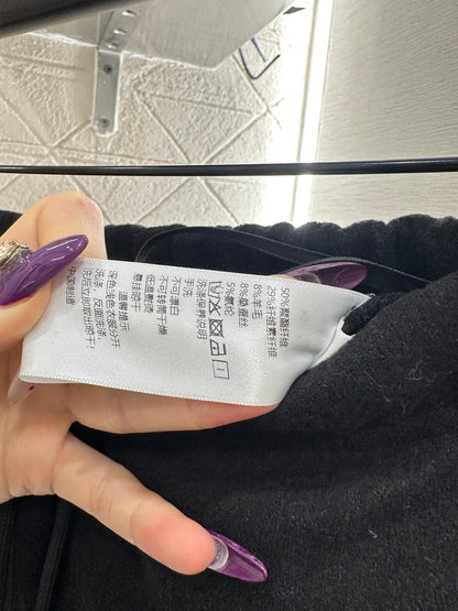 Plucked letter high waist wide leg pants