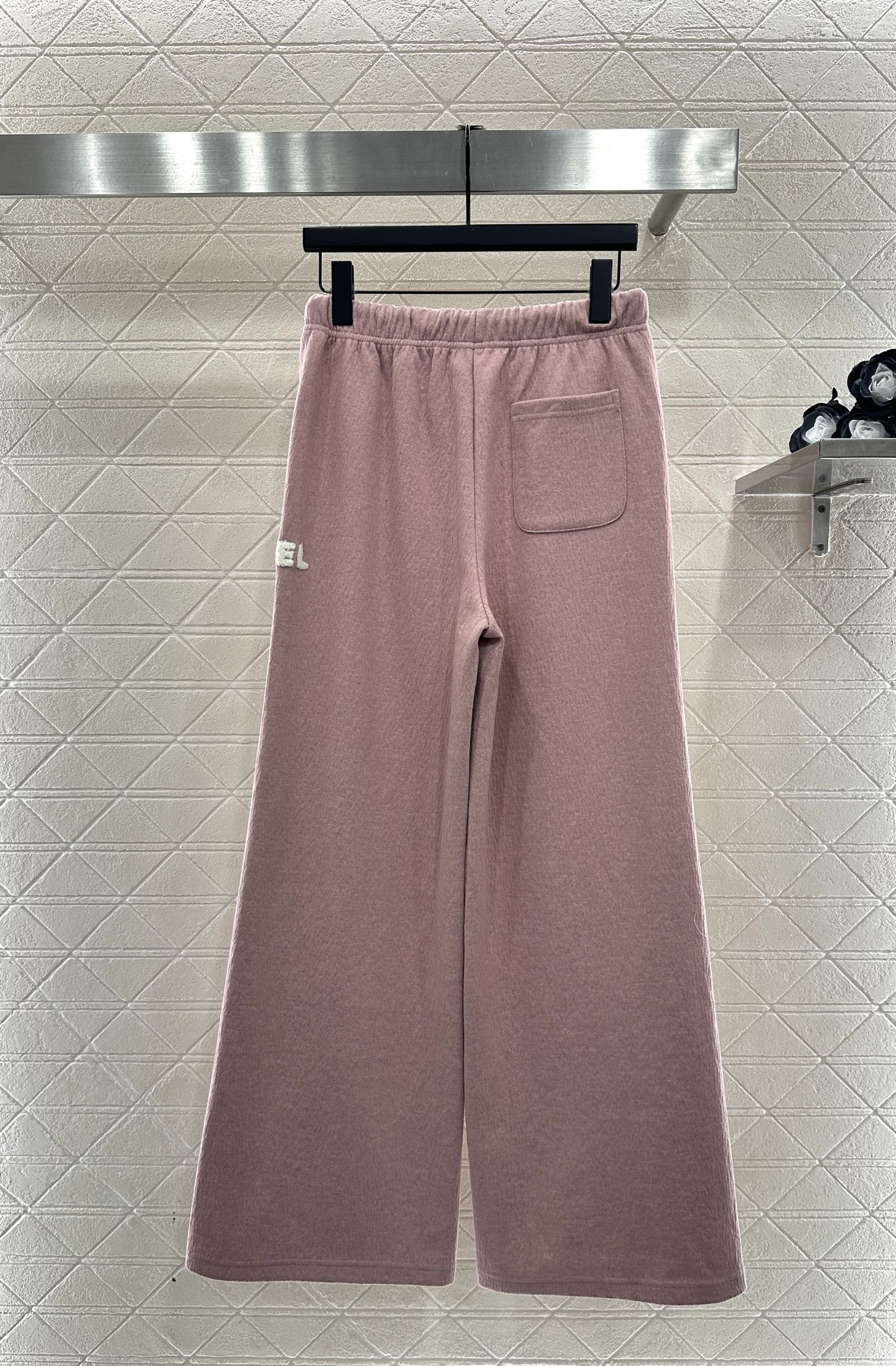 Plucked letter high waist wide leg pants