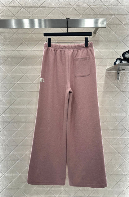 Plucked letter high waist wide leg pants