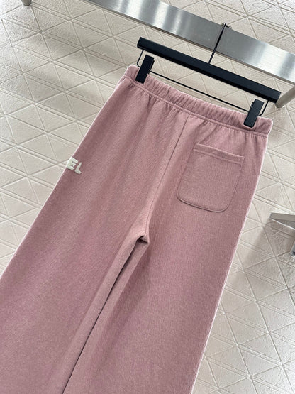 Plucked letter high waist wide leg pants