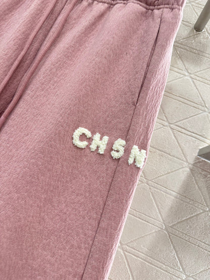 Plucked letter high waist wide leg pants