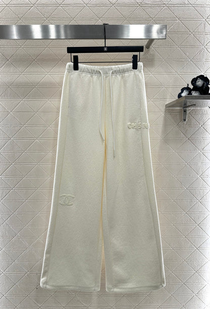 Plucked letter high waist wide leg pants