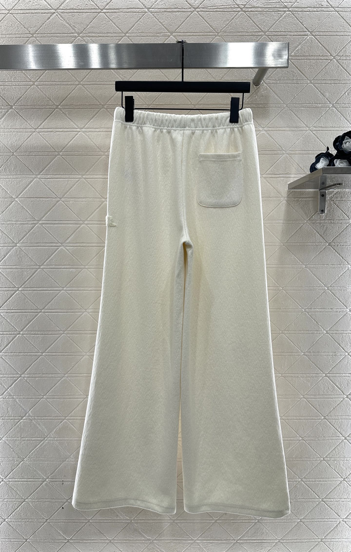 Plucked letter high waist wide leg pants