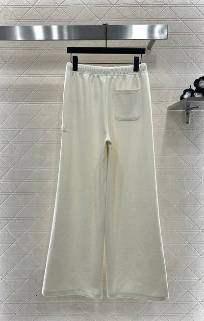 Plucked letter high waist wide leg pants