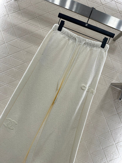 Plucked letter high waist wide leg pants