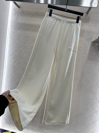 Plucked letter high waist wide leg pants