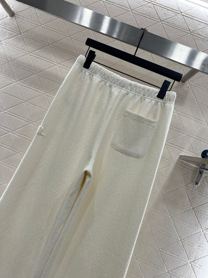 Plucked letter high waist wide leg pants