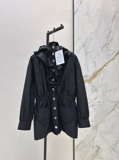 Lotus leaf lace hooded nylon jacket