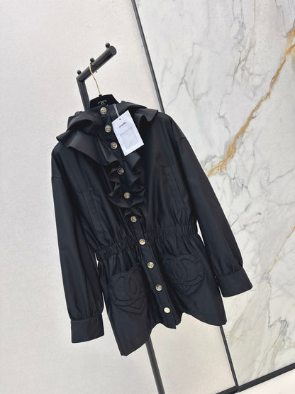 Lotus leaf lace hooded nylon jacket