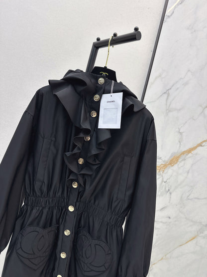 Lotus leaf lace hooded nylon jacket