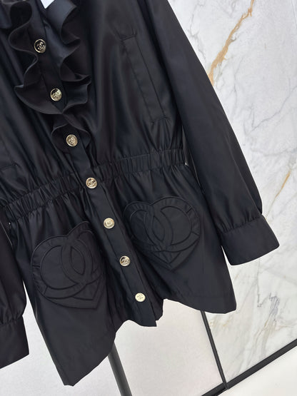 Lotus leaf lace hooded nylon jacket