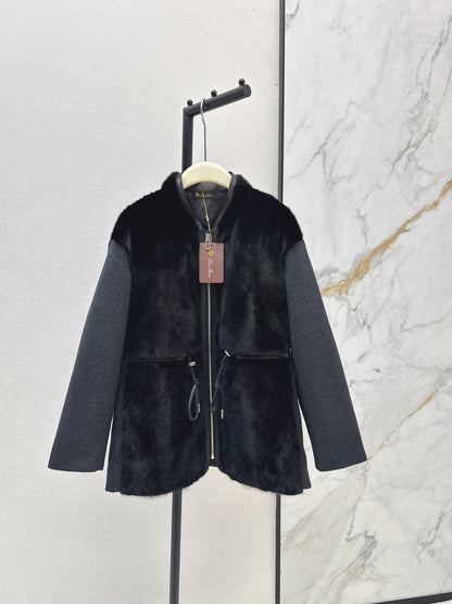 Mink spliced stand up collar down jacket