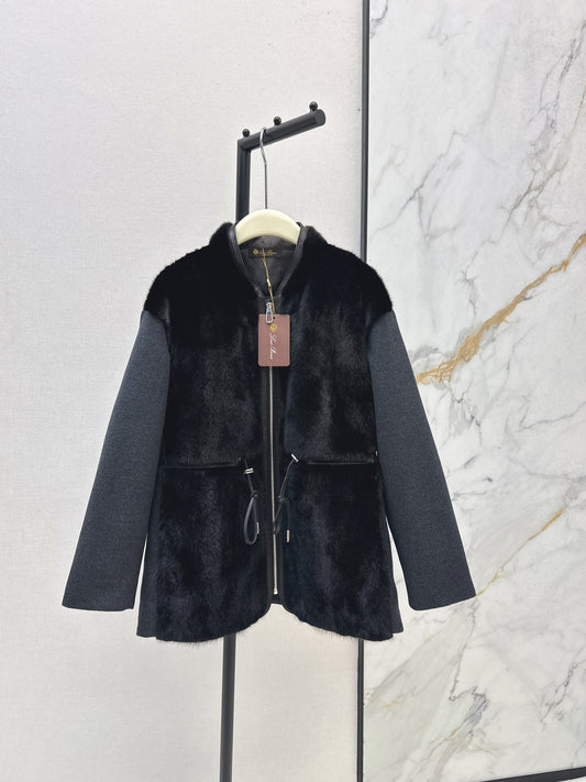 Mink spliced stand up collar down jacket