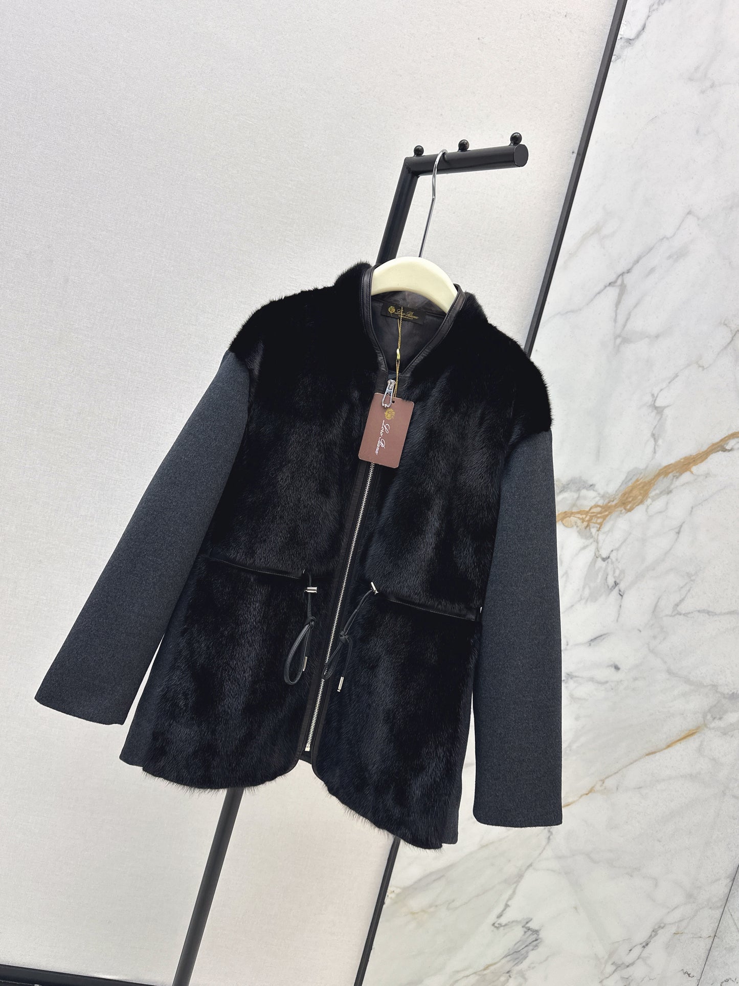Mink spliced stand up collar down jacket
