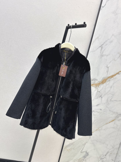 Mink spliced stand up collar down jacket