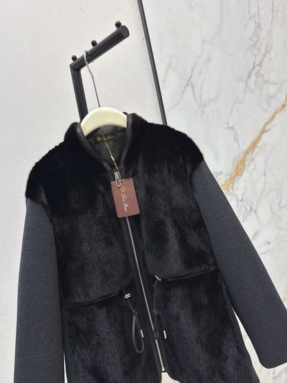Mink spliced stand up collar down jacket