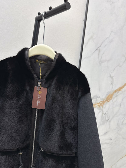 Mink spliced stand up collar down jacket