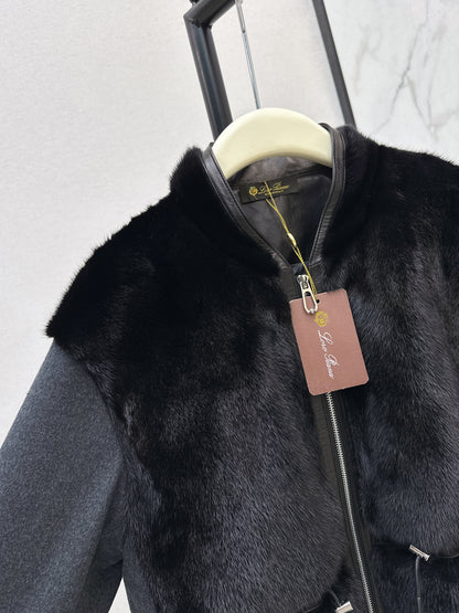 Mink spliced stand up collar down jacket