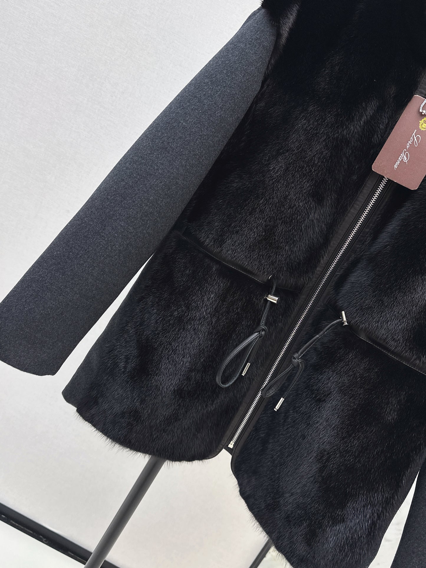 Mink spliced stand up collar down jacket