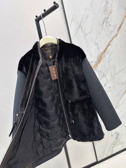 Mink spliced stand up collar down jacket