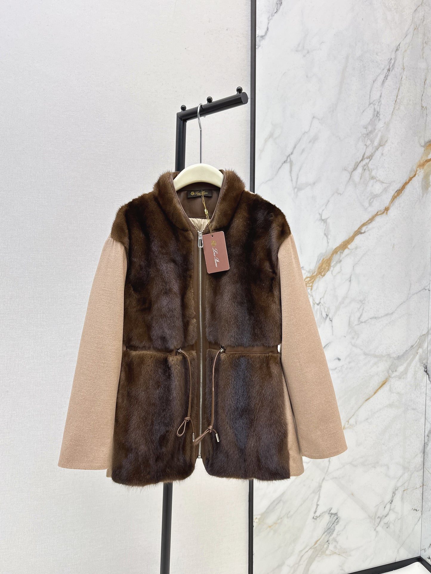 Mink spliced stand up collar down jacket