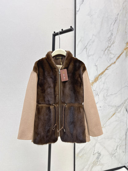 Mink spliced stand up collar down jacket