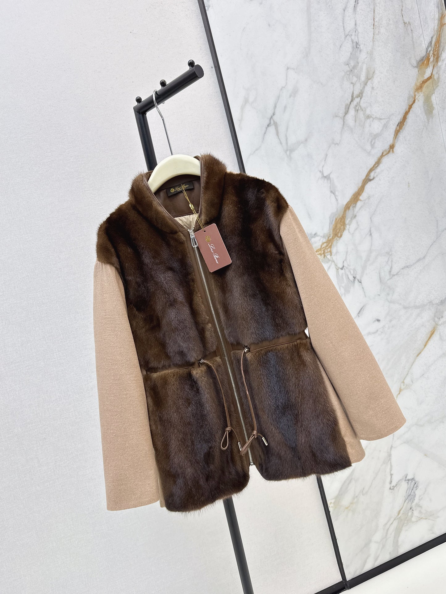 Mink spliced stand up collar down jacket