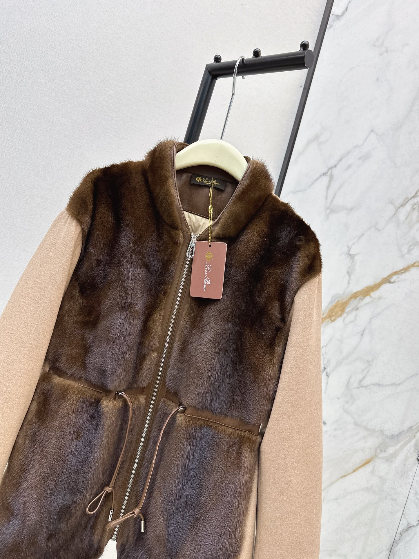 Mink spliced stand up collar down jacket