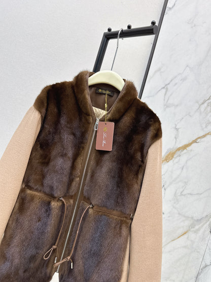 Mink spliced stand up collar down jacket
