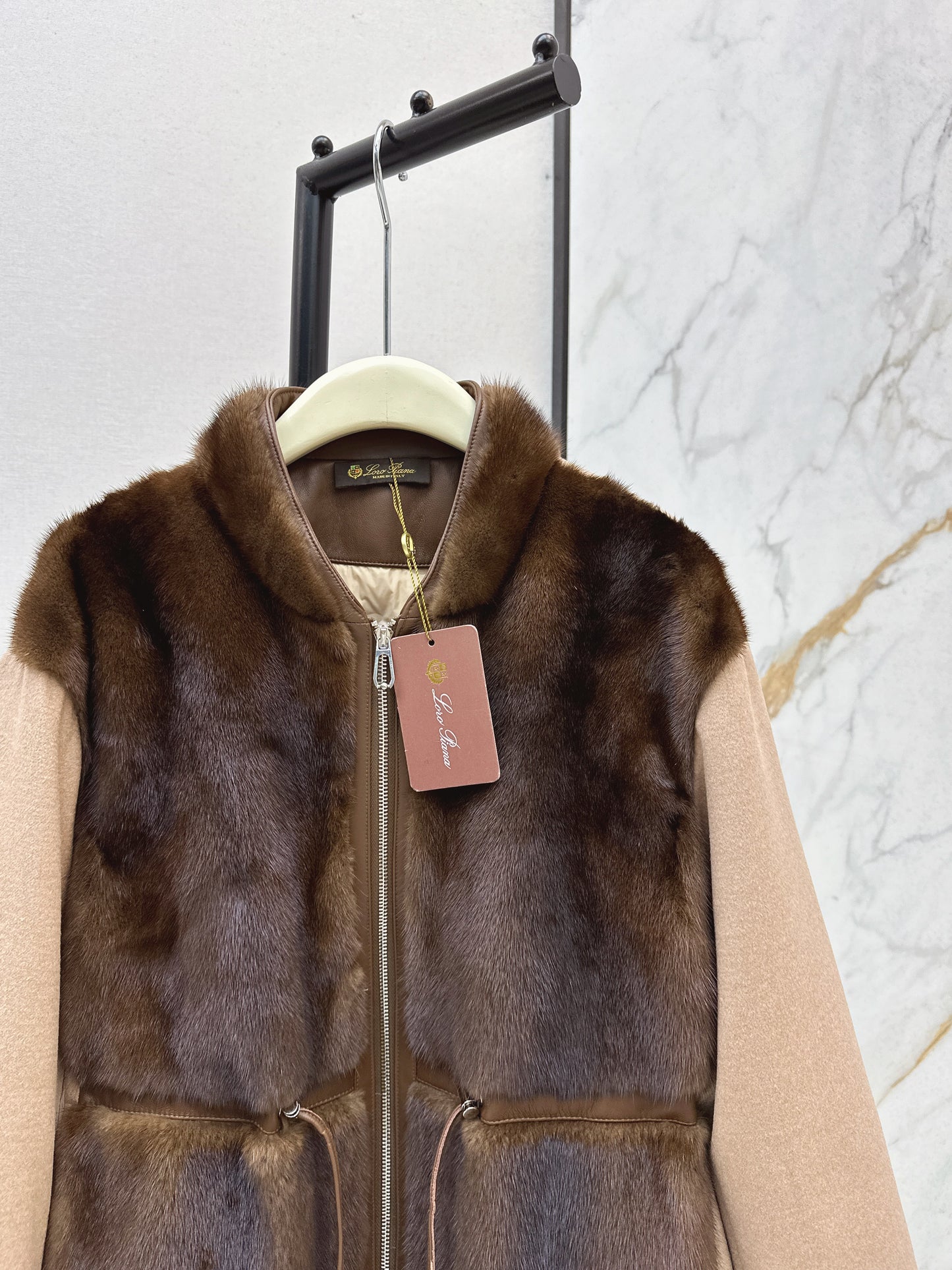 Mink spliced stand up collar down jacket