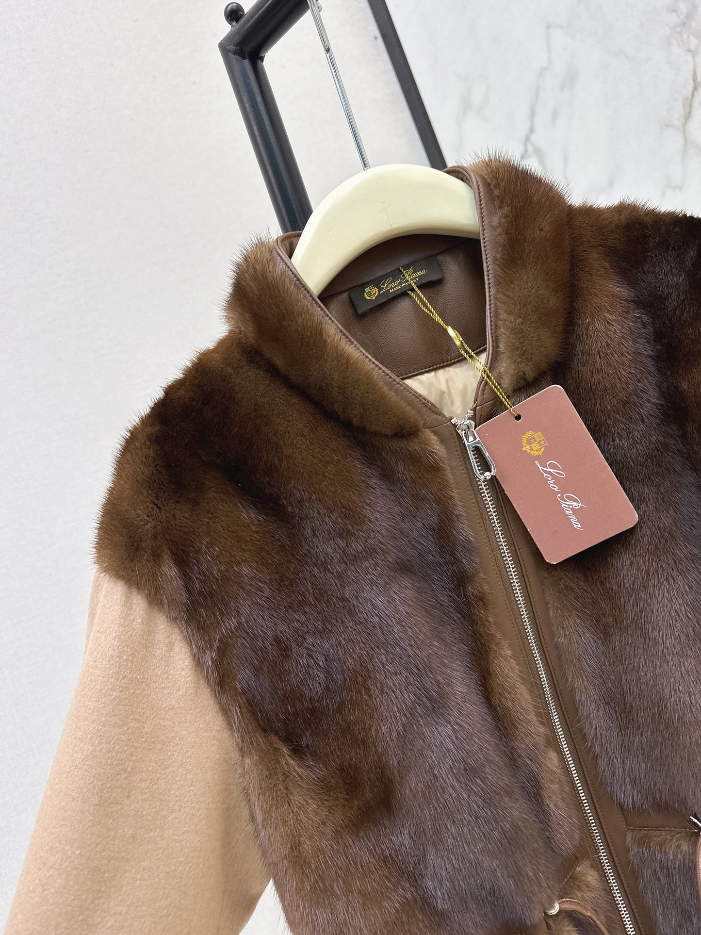 Mink spliced stand up collar down jacket