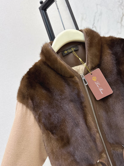 Mink spliced stand up collar down jacket