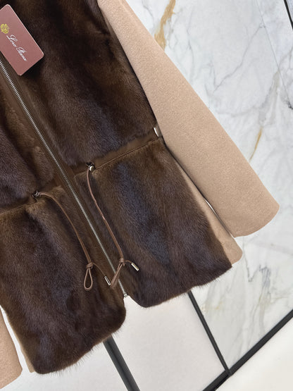 Mink spliced stand up collar down jacket