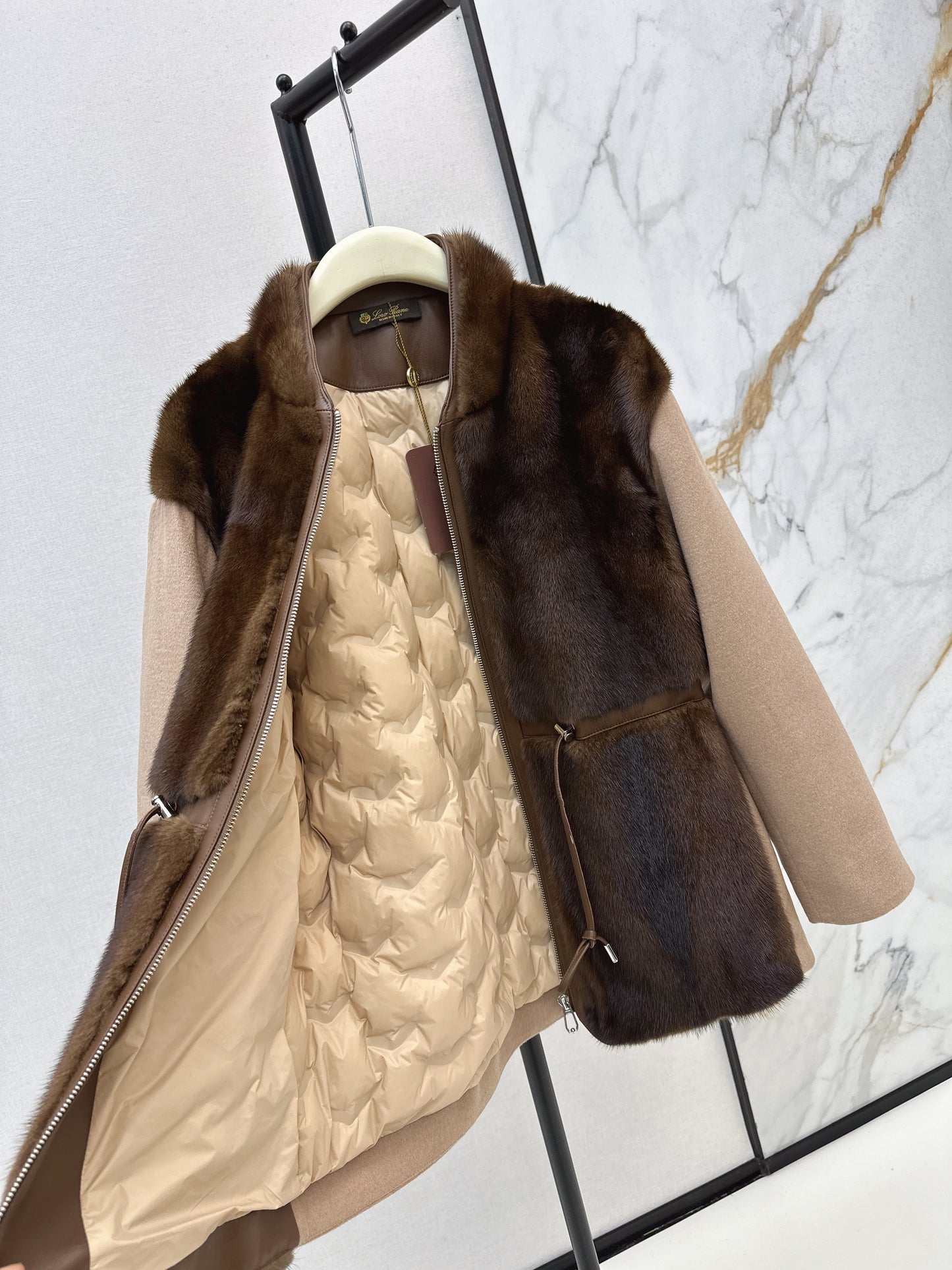 Mink spliced stand up collar down jacket