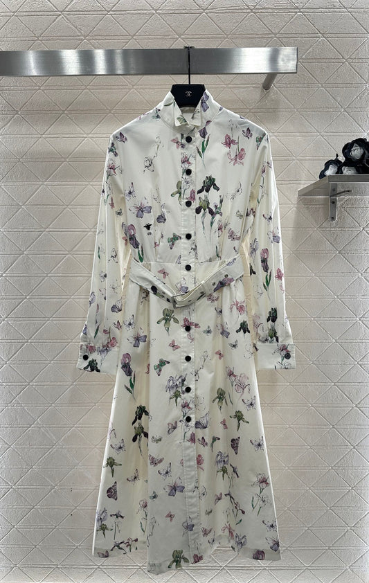 Direct spray floral long sleeved dress