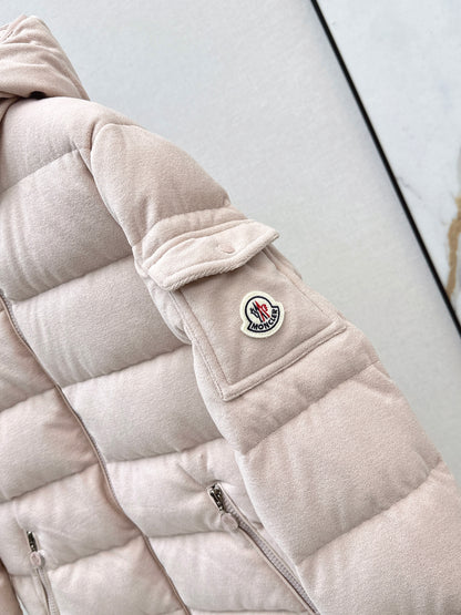 Woolen hooded down jacket