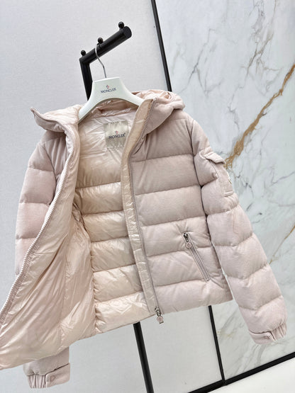 Woolen hooded down jacket