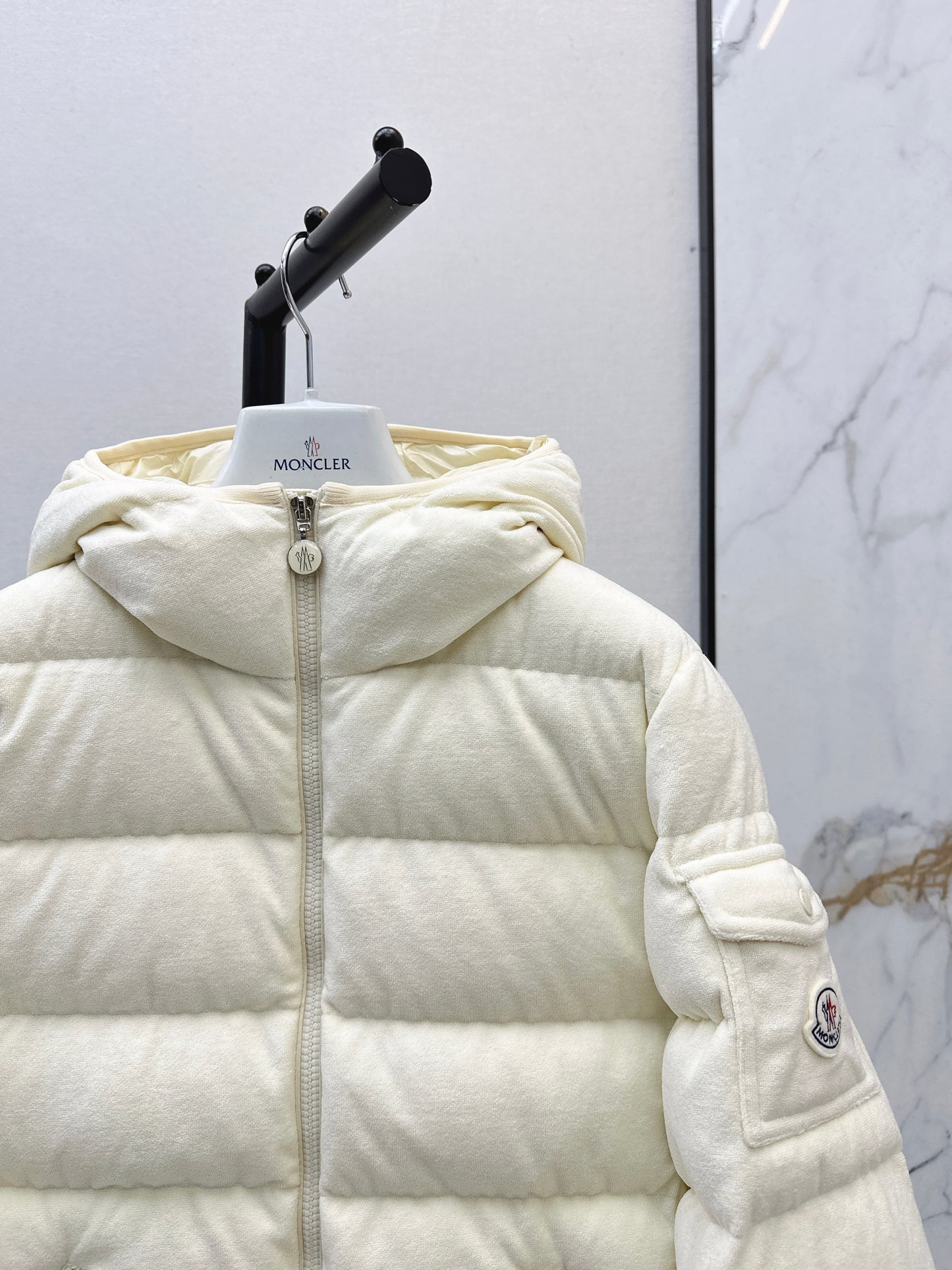 Woolen hooded down jacket