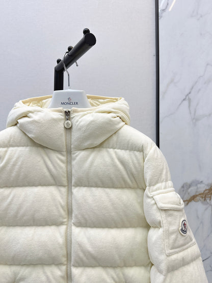 Woolen hooded down jacket