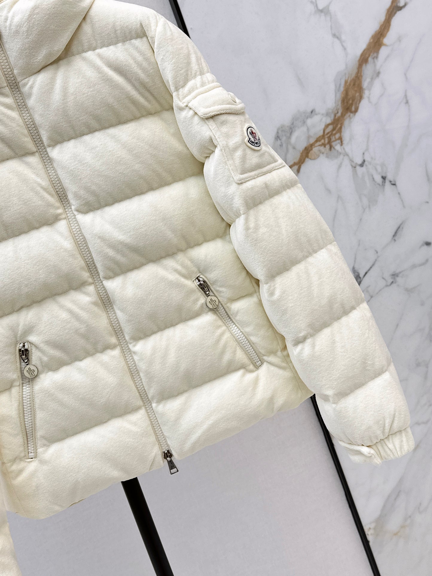 Woolen hooded down jacket